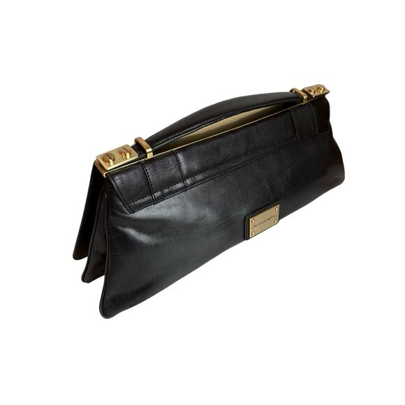 Alexis Hudson Black Leather Top Handle Bag – Y2K Purse w/ Gold Turnlock Accents - Picture 4 of 11